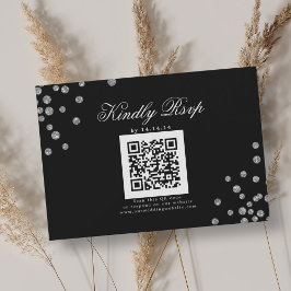 Casamento Elegante QR RSVP Confetes Prateados Pret