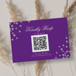 Casamento Elegante RSVP Prata Confetti Roxo