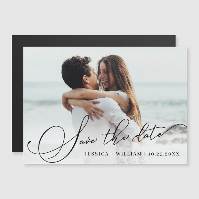Casamento Elegante Salve a data Cartão com fotos m (Frente/Verso)