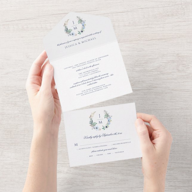 Casamento Elegante Simples com Monograma Floral de (Aba destacável)