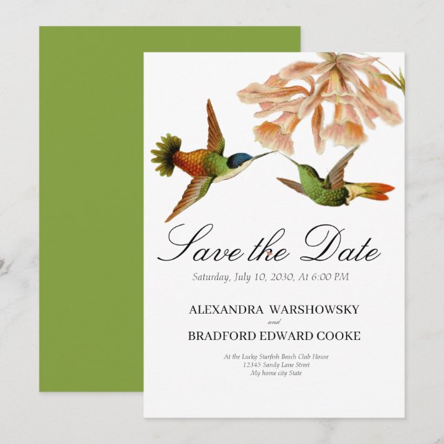 Casamento Elegante Verde Hummingbird Lily (Frente/Verso)