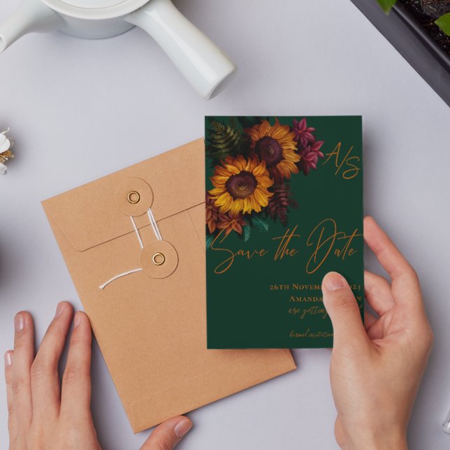 Casamento Elegante Verde Laranja Queimado Salve a  (Burnt Orange Green Elegant Wedding Save the Date
Invitation)