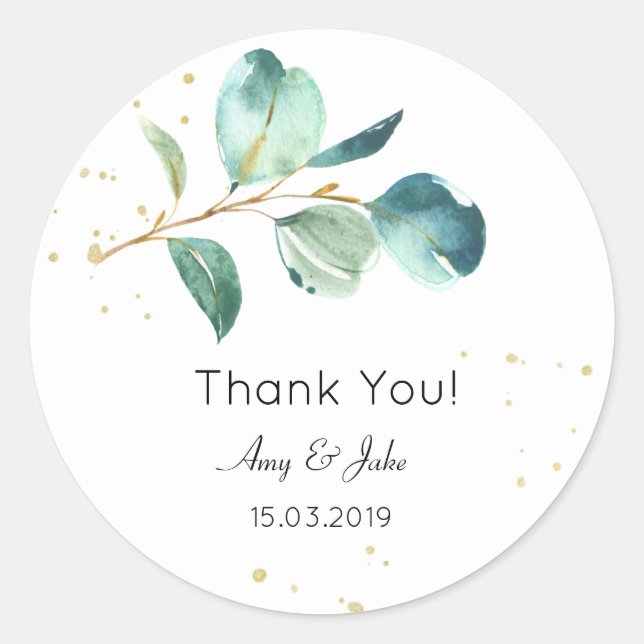 Casamento Elegante Verde Obrigado Etiquetas (Frente)