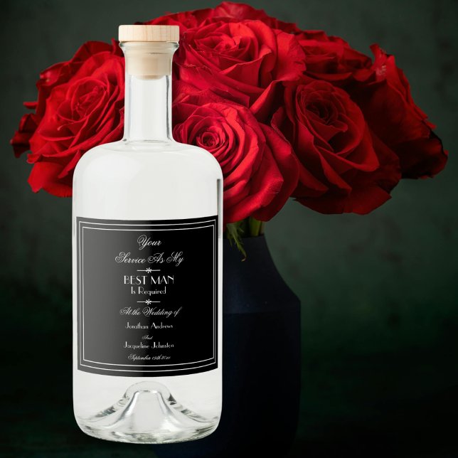 Casamento Elegante Você será minha melhor proposta (Elegant Wedding - Will you be My Best Man Proposal Liquor Bottle Label.)