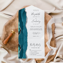 Casamento em Ágata Azul Teal Prata Moderno