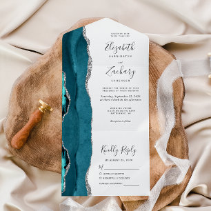 Casamento em Ágata Azul Teal Prata Moderno