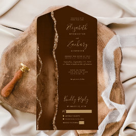 Casamento em Ágata Marrom Mocha Moderna Dourada