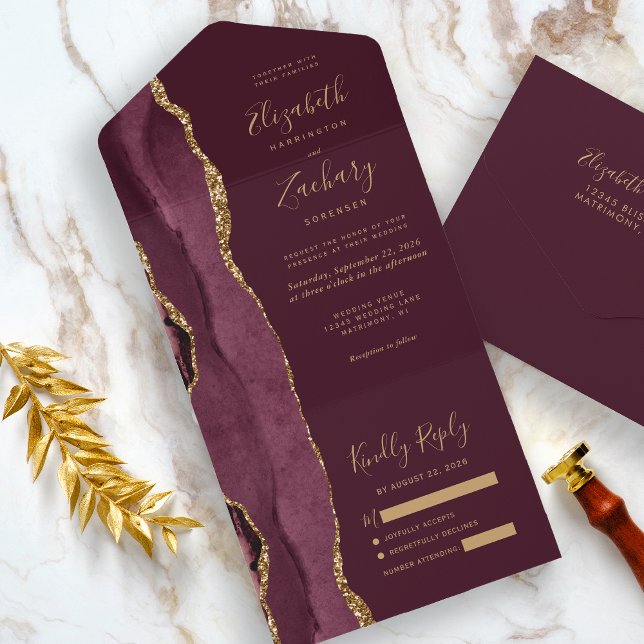 Casamento em Ágata Ouro Borgonha Moderno (An elegant choice for a burgundy and gold themed wedding.)