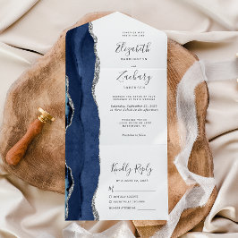 Casamento em Ágata Prata Azul Marinho Moderno