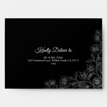 Casamento em Arte de Linha Floral Preto e Branco