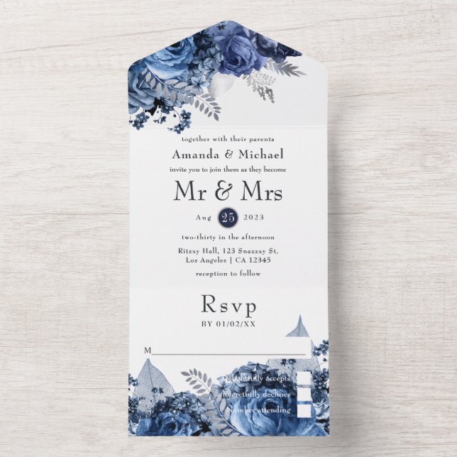 Casamento em Azul Marinho e Branco com Folha de Pr (Interno)