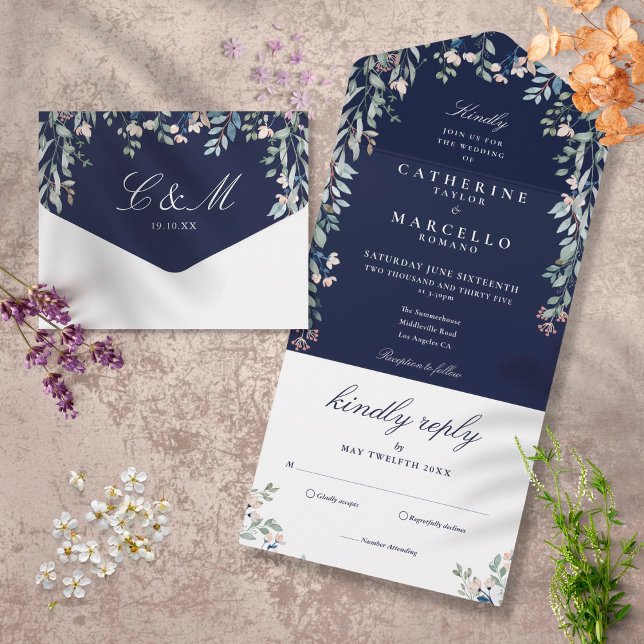 Casamento em Cascata de Verduras Florais Azul-Mari (Criador carregado)