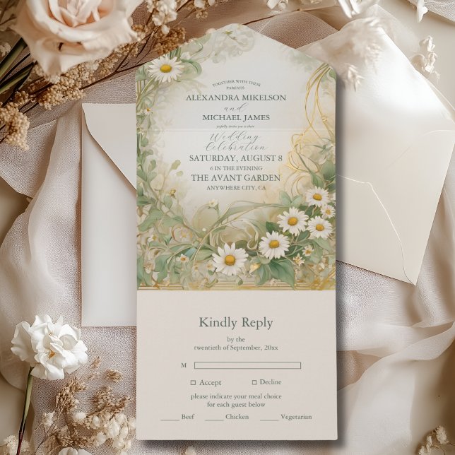 Casamento em Marfim Verde Daisy Art Nouveau (Criador carregado)