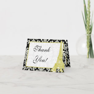 Casamento em Paris Black Damask Cartões de agradec