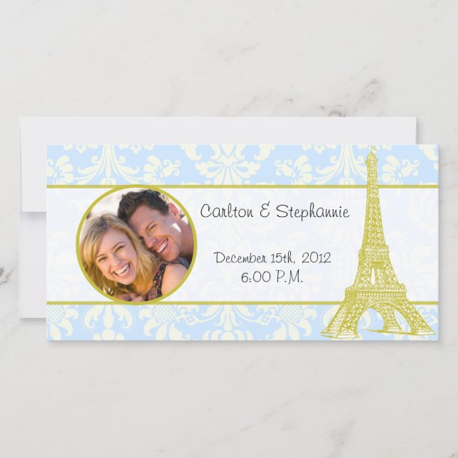Casamento em Paris Blue Damask Foto Anúncio (Frente)