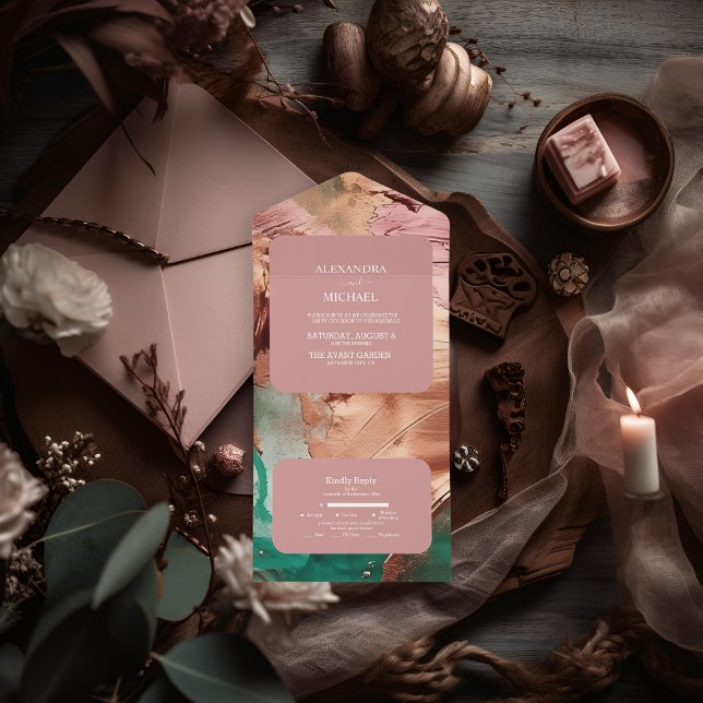Casamento em rosa dourada com esmeralda abstrata (Criador carregado)