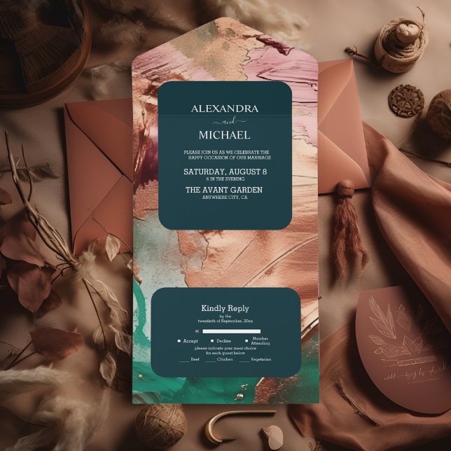 Casamento em rosa dourada com esmeralda abstrata (Criador carregado)