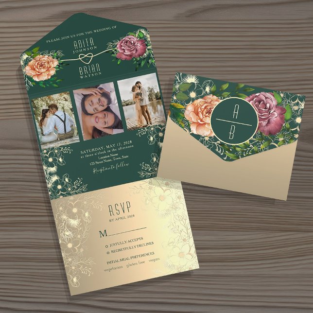 Casamento em Tom de Joia Floral Esmeralda Verde (Criador carregado)