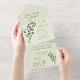 Casamento em tons de verde sálvia com violetas em