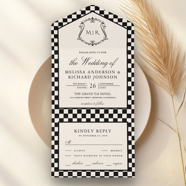 Casamento em Xadrez Preto Marfim com Monograma de  (Criador carregado)