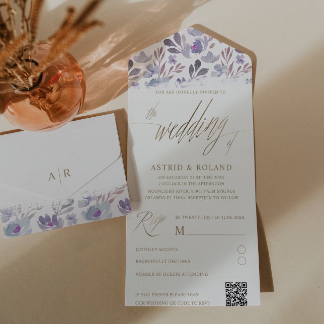 Casamento Escrito em Faux Dourado Floral Roxo Boho (Criador carregado)