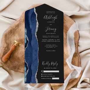 Casamento Escuro Azul Naval Ágata Prata