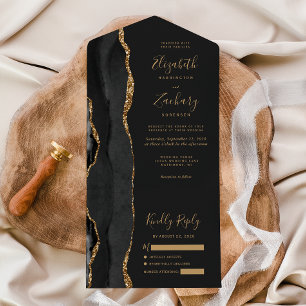 Casamento Escuro de Ágata Dourada Preta Moderna