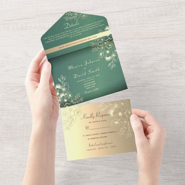 Casamento Esmeralda Floral Dourado (Tearaway)