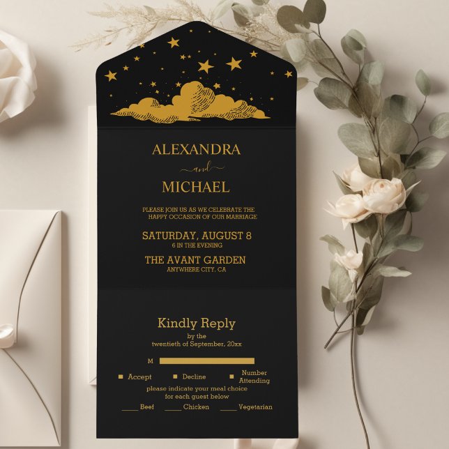 Casamento Estrelas Celestiais Ouro Preto Místico  (Criador carregado)