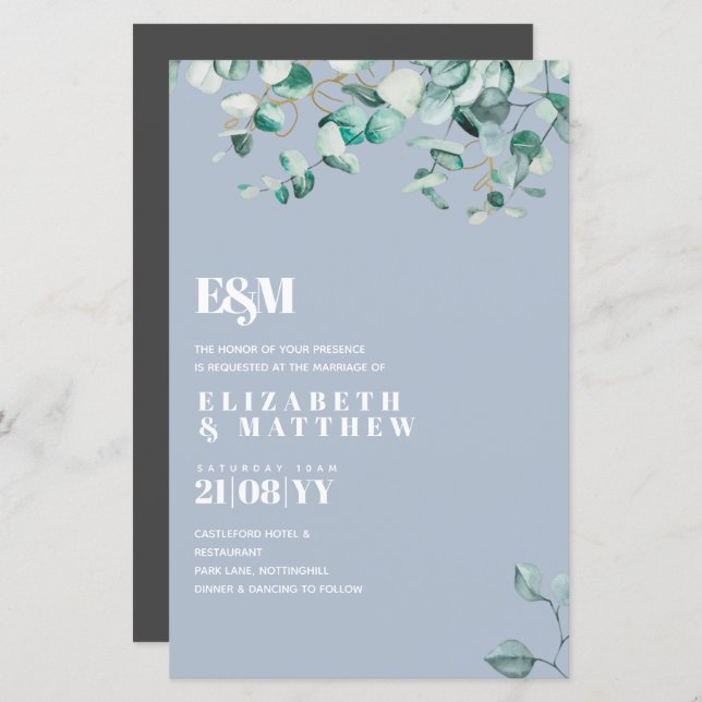 Casamento EUCALYPTUS Azul Dusty (Frente/Verso)