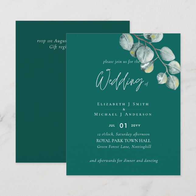 Casamento EUCALYPTUS Branco de baixa estimativa (Frente/Verso)