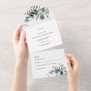 Casamento Eucalyptus com Thistle Azul de Aquarela