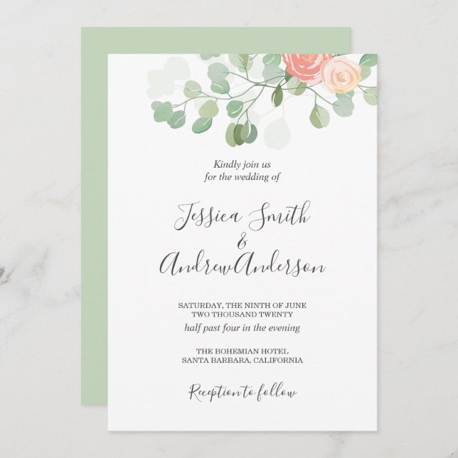 Casamento Eucalyptus Convite Greenery Rustic Boho (Frente/Verso)