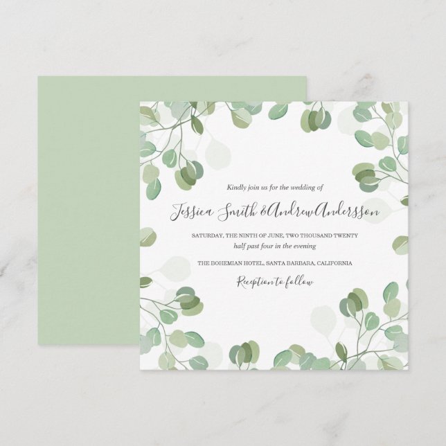 Casamento Eucalyptus Convite Greenery Rustic Boho (Frente/Verso)