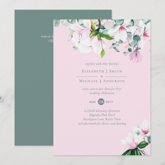 Casamento Eucalyptus, Sage Magnolias Rosa Blush (Frente/Verso)