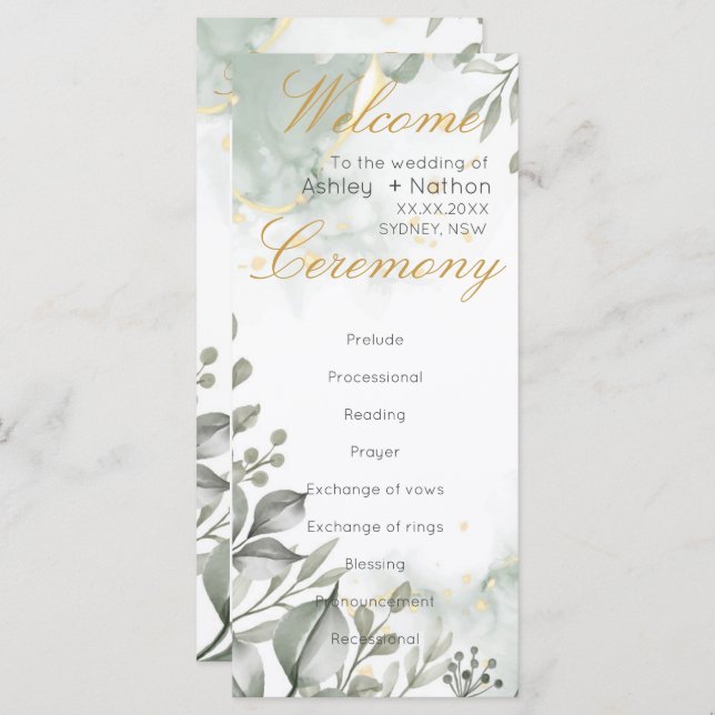 Casamento Eucalyptus verde e dourado (Frente/Verso)