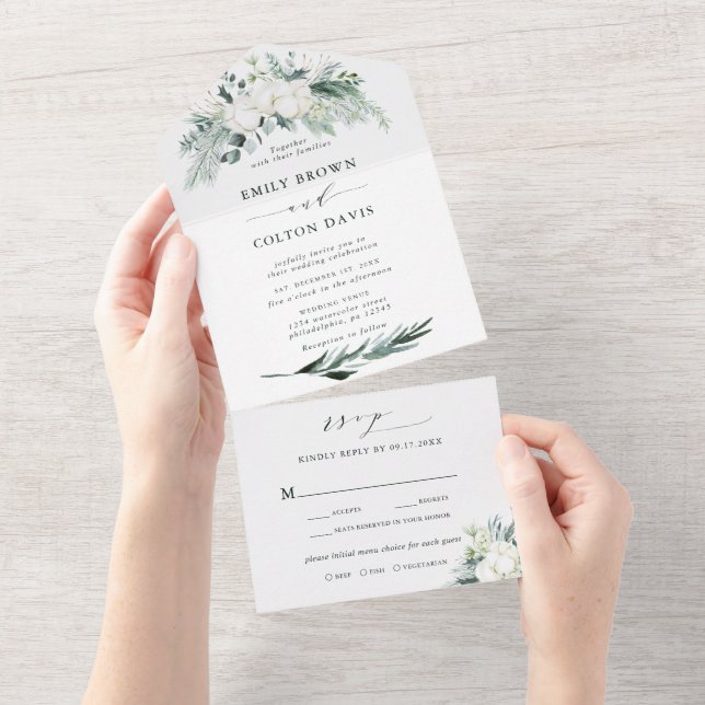 Casamento Evergreen & Cotton Flores Elegante (Aba destacável)