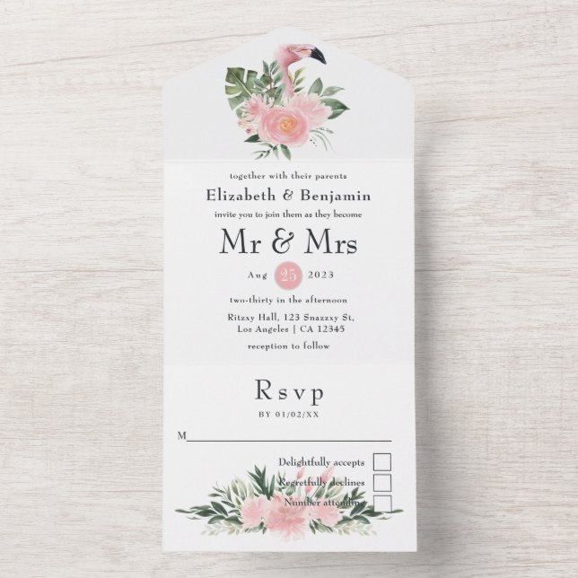 Casamento Exótico de Flamingo Rosa Tropical (Interno)