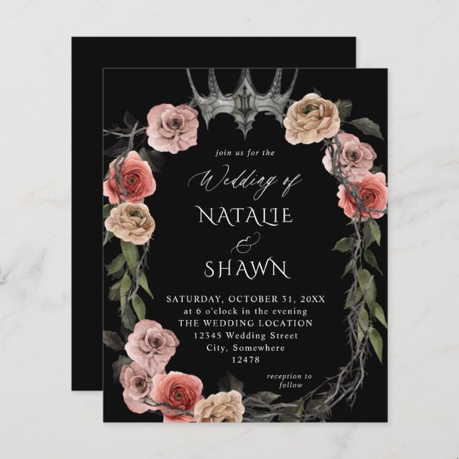 Casamento Floral A Preto, Cor-de-Rosa, de Hallowee (Frente/Verso)