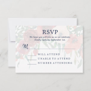 Casamento Floral Aguarela Azul Marinho RSVP