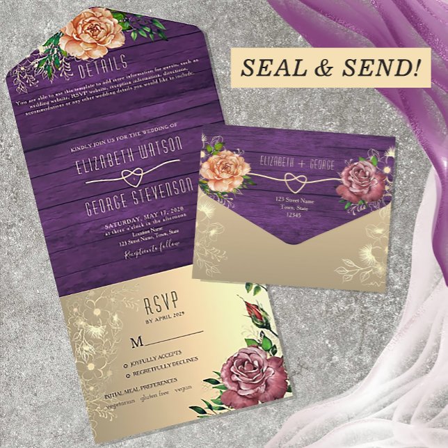 Casamento Floral Aquarela Roxo Rústico (Criador carregado)