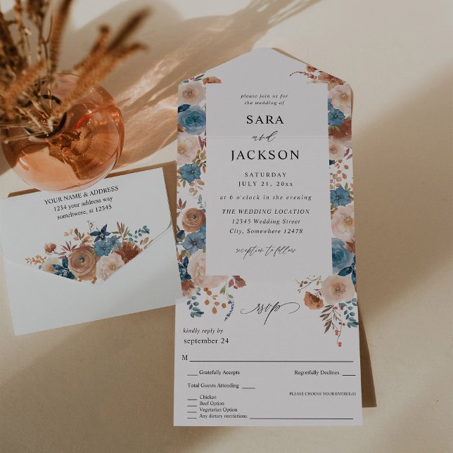 Casamento Floral Azul Beige & Dusty (Criador carregado)
