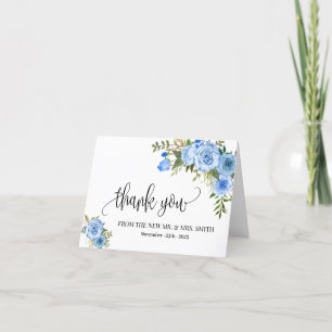 Casamento floral azul-boho cartões de agradeciment