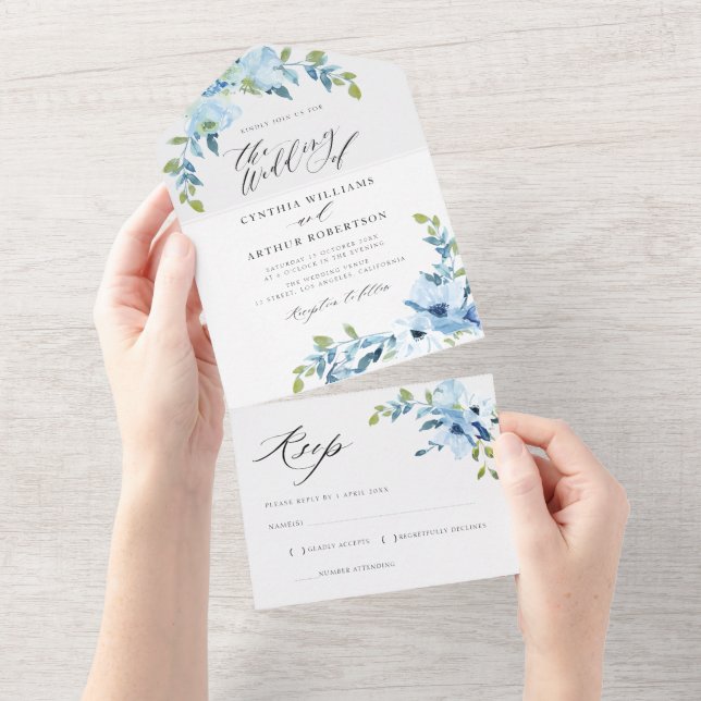 casamento floral azul claro com aquarela (Aba destacável)