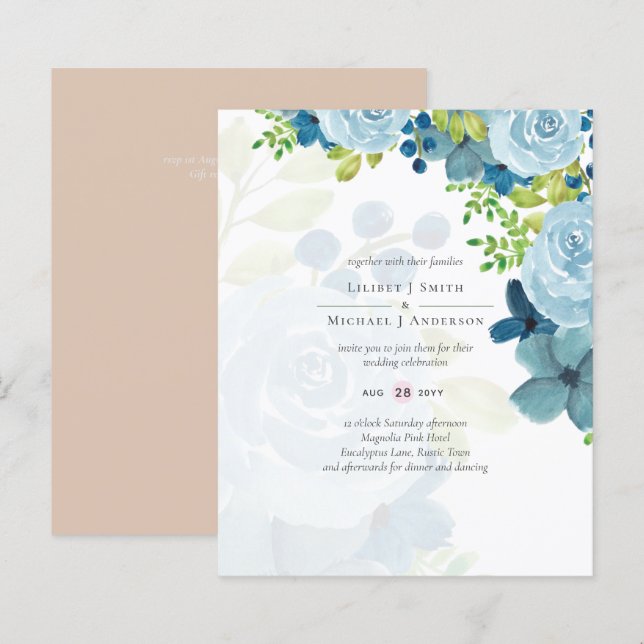 Casamento Floral Azul com Dusty (Frente/Verso)