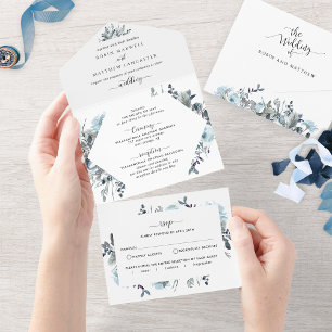 Casamento Floral Azul com RSVP Perfurado