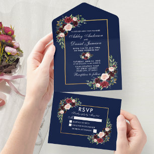 Casamento Floral Azul da Borgonha Elegante