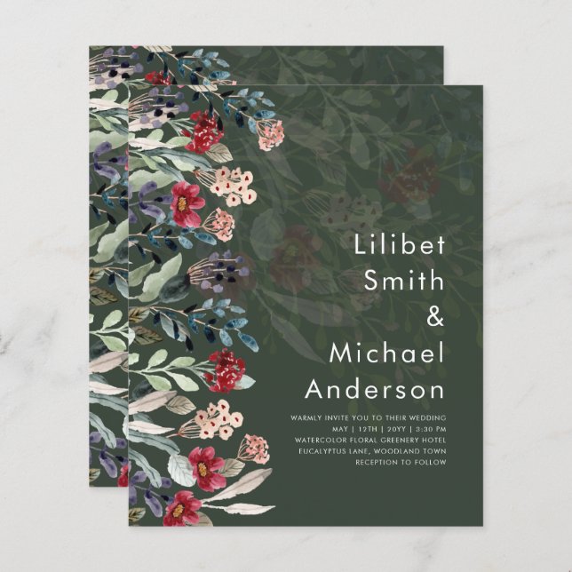 Casamento Floral Azul da Borgonha Verde (Frente/Verso)