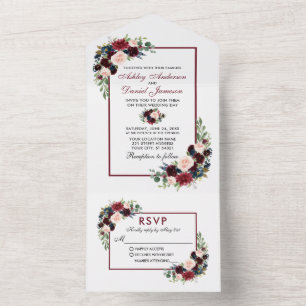 Casamento Floral Azul Da Watercolor Burgundy