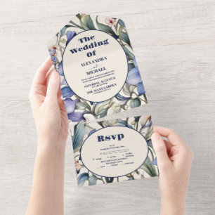 Casamento Floral Azul de Aquarela Elegante